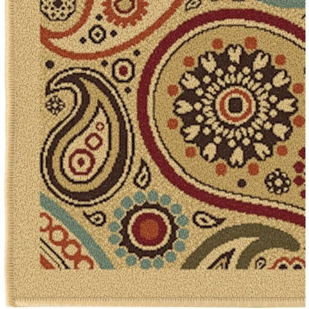 New 5x6.6 Beige Paisley Rug, Non-Slip, Durable Carpet for Home & Room Decor